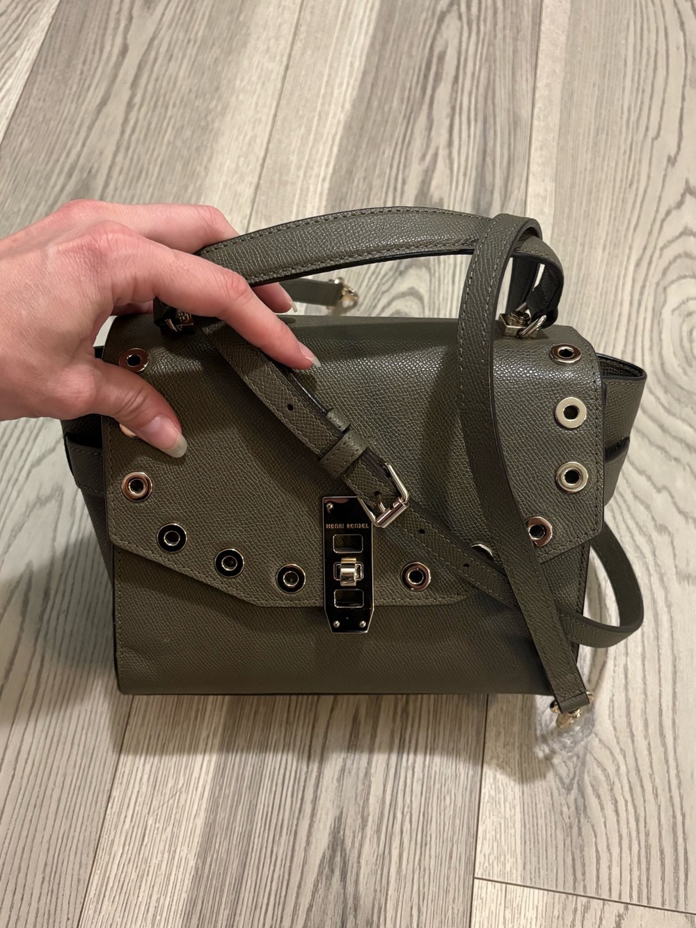 Henri Bendel Uptown Leather Olive Green Crossbody
